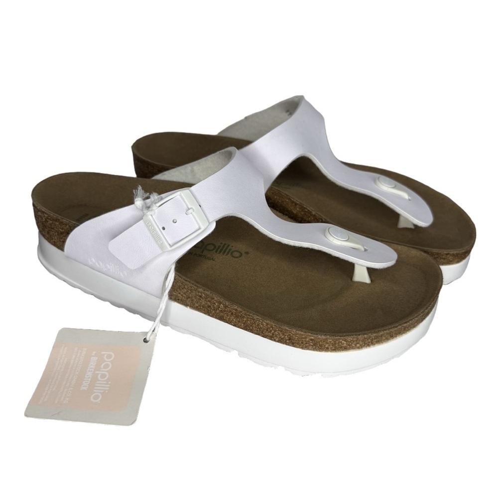 Papillio White Cork Footbed Thong Sandals with Buckle - Picture 5 of 10
